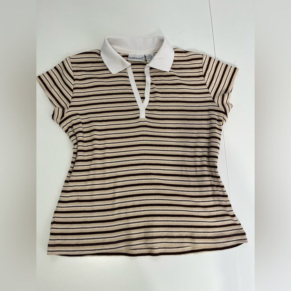 Vintage Fashion Bug Striped Collared Short Sleeve Shirt M Retro Y2K